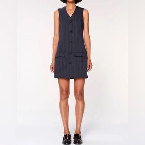 DL1961 Blue V Neck Button Down Pinstripe Sleeveless Vest Mini Dress (Small)